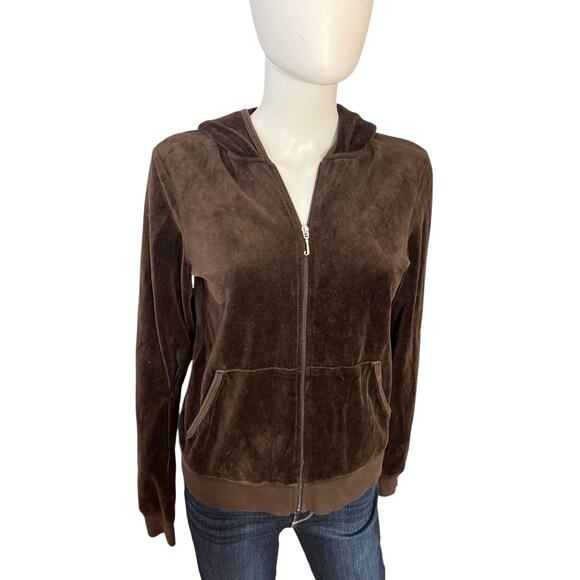 Juicy Couture Brown Velour Zippered Hoodie Jacket Size XL - Picture 1 of 6